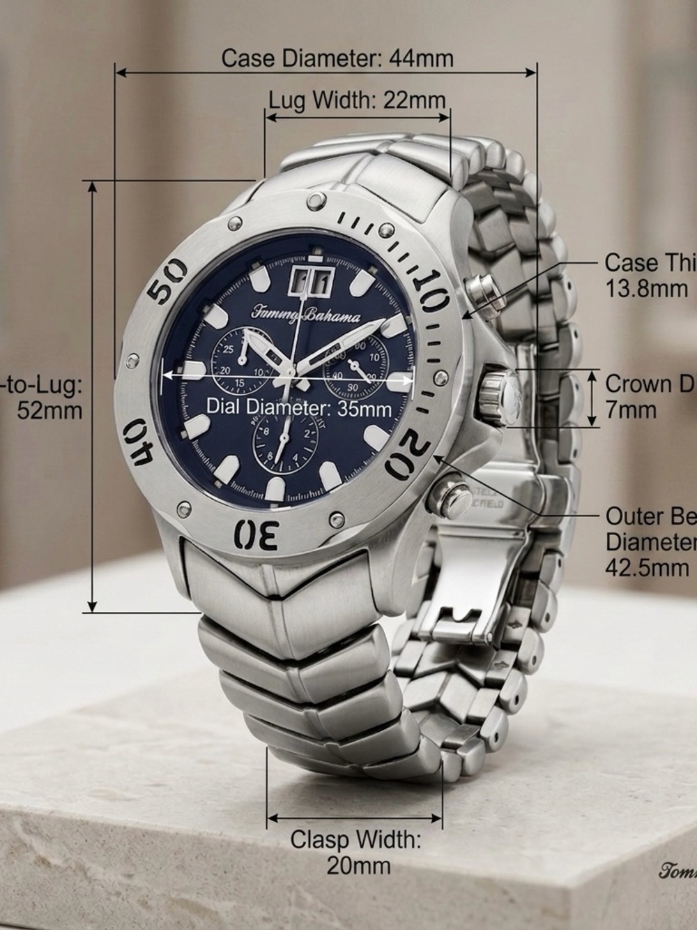 Tommy Bahama Silver Stainless Steel Watch with Blue Dial